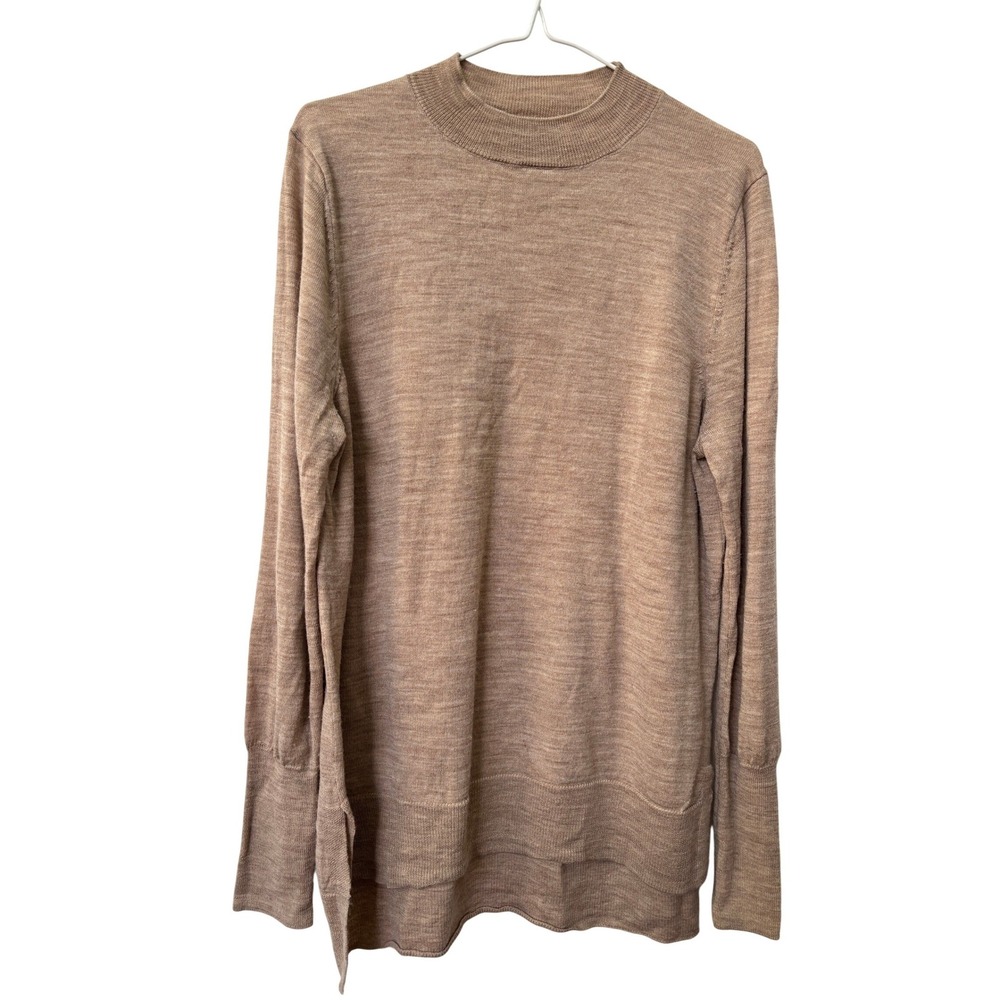 Badgley Mischka Tan 100% Merino Wool‎ Mock Neck High-Low Sweater XL